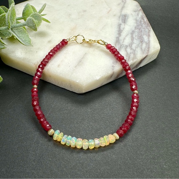 Opal & Ruby Bracelet in 14k Gold Filled - Picture 1 of 8